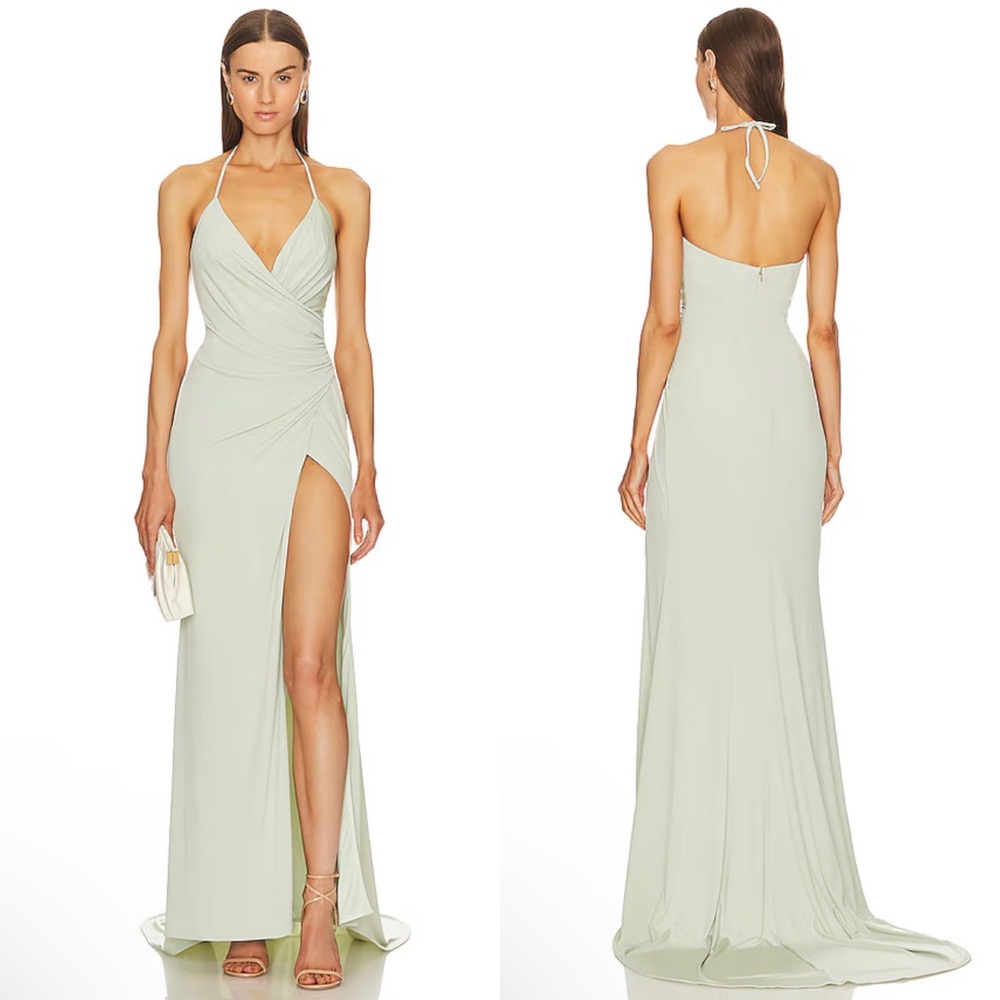 Katie May Jupiter Halter Maxi Gown In Sage Green